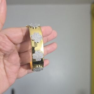 18k Gold Plated Tone Floral Pave Hinged Bangle Bracelet